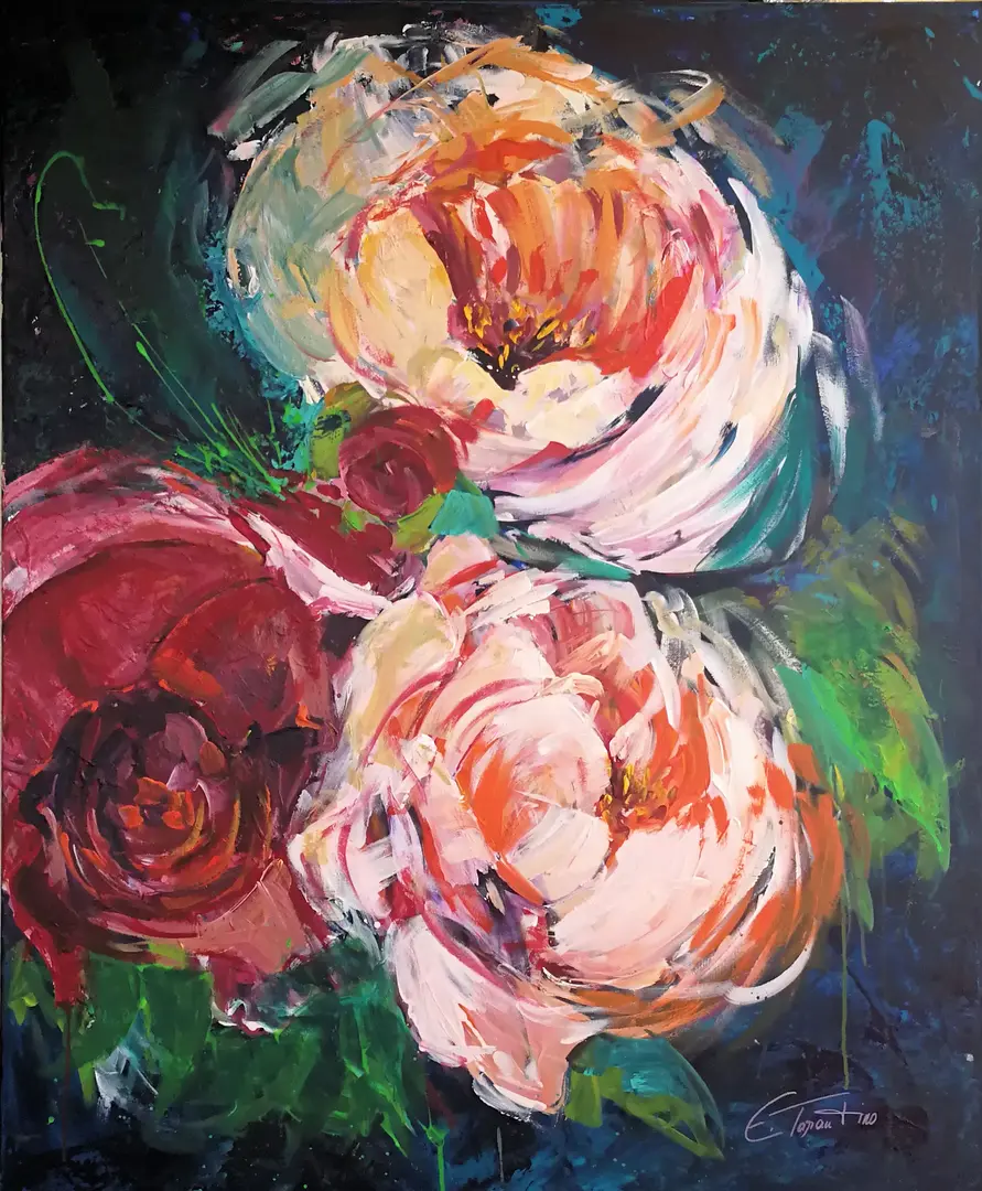 Flowers - Farbenfrohes Blumenarrangement Acrylbild auf Leinwand 100x120cm von Arte Tarantino